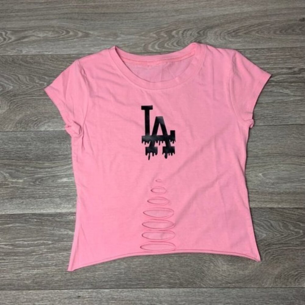 Pink LA Dodgers Drip Womens baseball Croptop shirt, Spring Season, Gameday